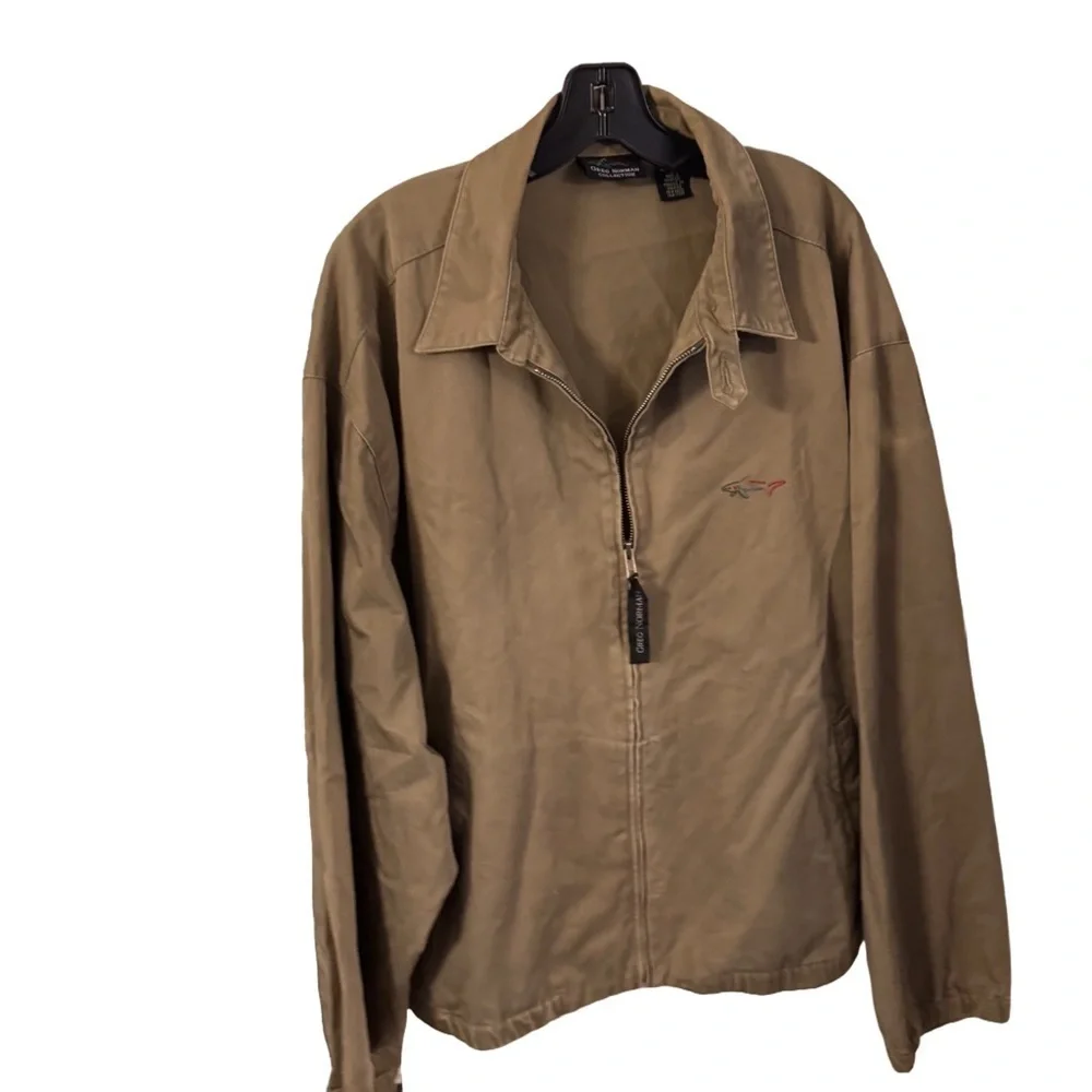 Greg Norman Cotton Zip Up Golf Jacket Collared Tan Size XL